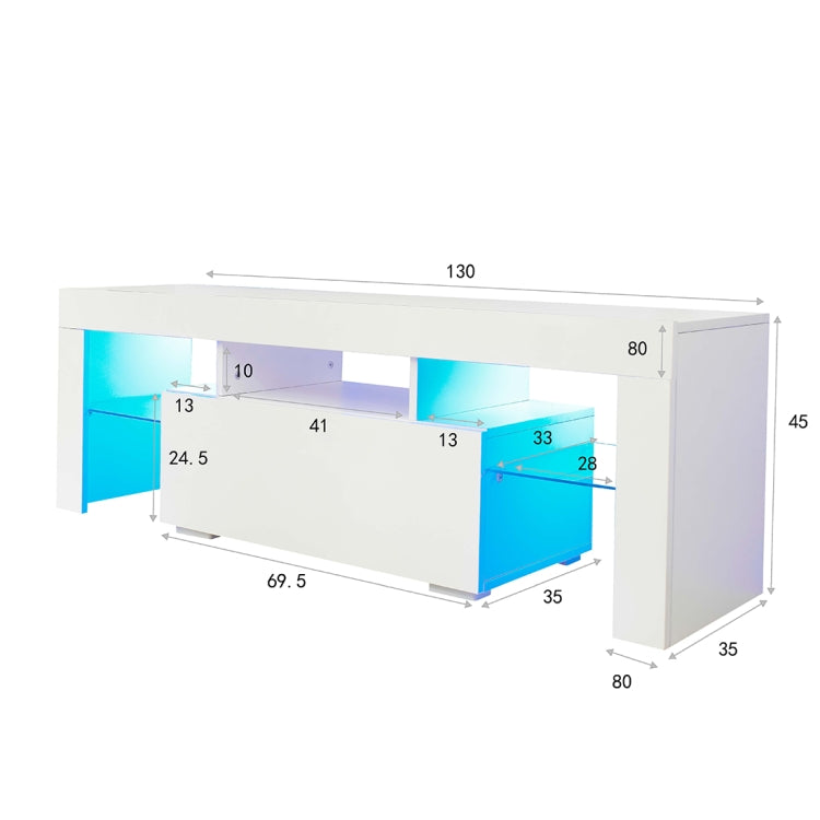 [US Warehouse] For 65-inch TV Screen Particle Board TV Cabinet with LED Light & Storage Shelfs & Drawer, Size: 130 x 45 x 35cm