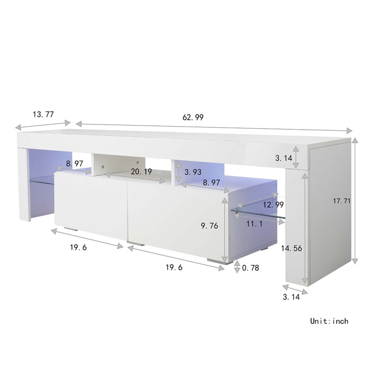[US Warehouse] For 70-inch TV Screen Chipboard TV Cabinet with Remote Control LED Light & Storage Shelfs & 2 Drawers, Size: 160 x 45 x 35cm