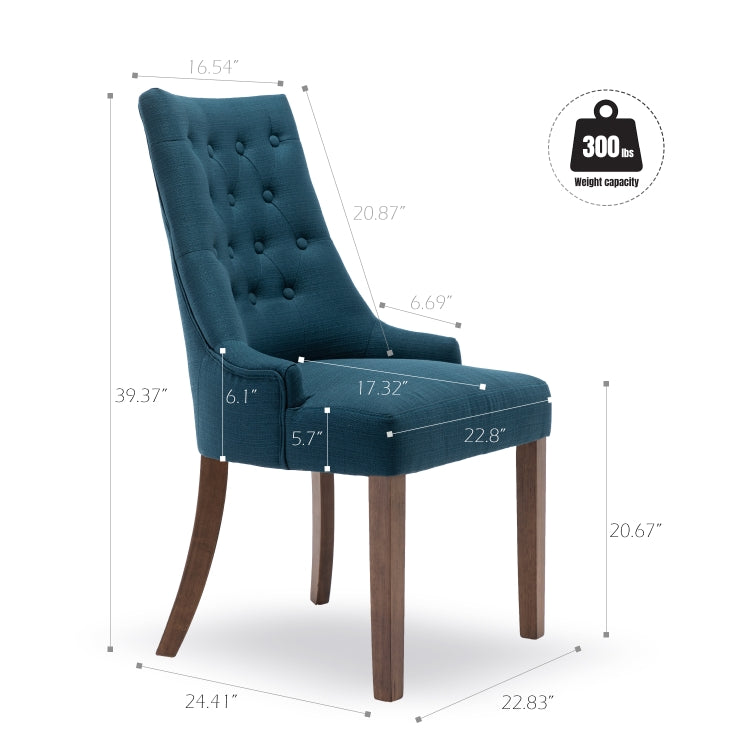 [US Warehouse] 2 PCS Fabric Upholstered Dining Room Chairs without Armrests, Size: 100 x 62 x 58cm