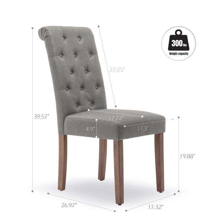 [US Warehouse] 2 PCS Fabric Upholstered Dining Room Chairs without Armrests, Size: 100 x 62 x 58cm