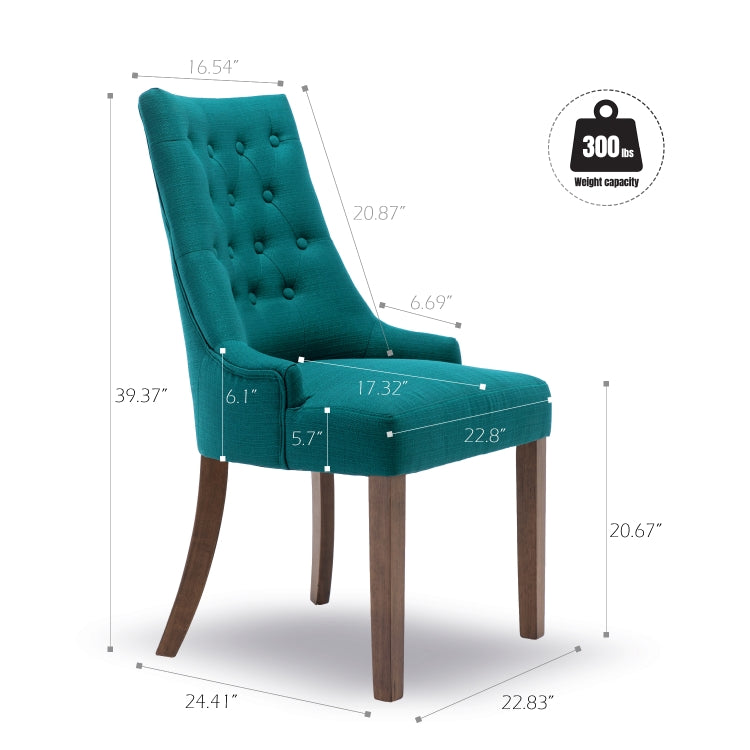 [US Warehouse] 2 PCS Fabric Upholstered Dining Room Chairs without Armrests, Size: 100 x 62 x 58cm