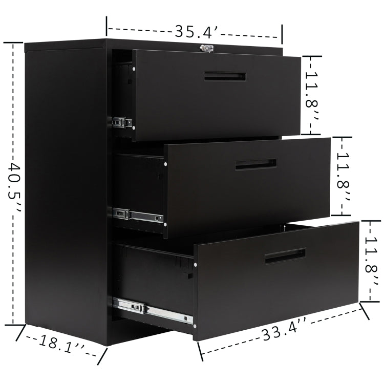 [US Warehouse] Heavy Duty Hanging Lateral Metal Storage Filing Cabinet with 3 Drawers