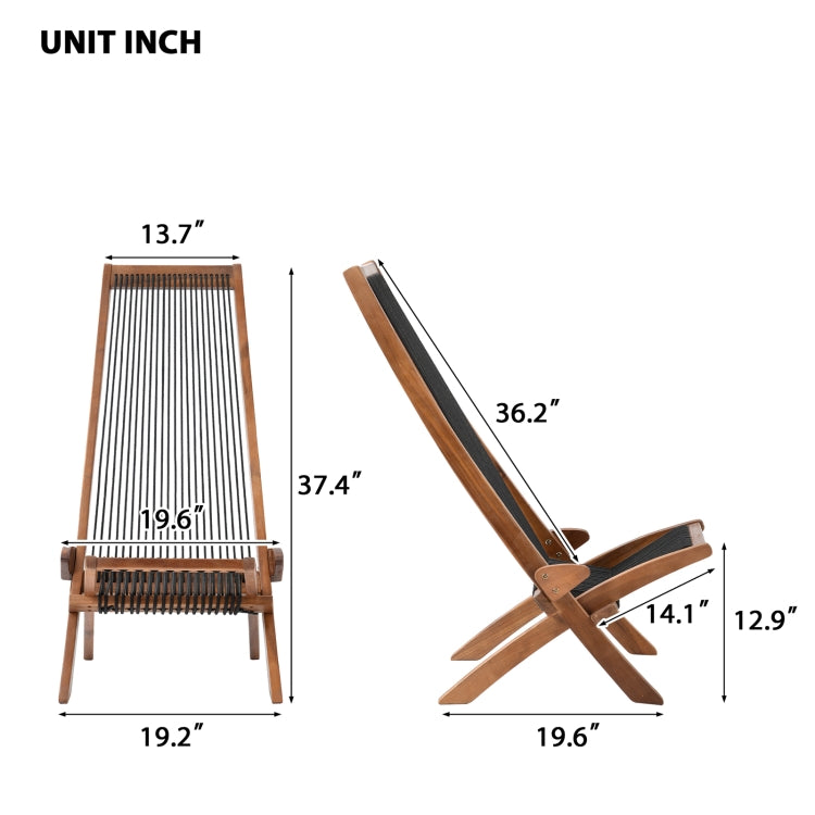 [US Warehouse] Household Folding Vintage Roping Wooden Chair, Size: 37.4 x 19.6 x 19.6 inch