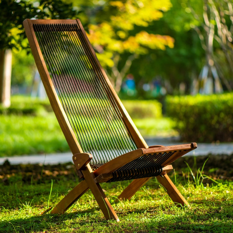 [US Warehouse] Household Folding Vintage Roping Wooden Chair, Size: 37.4 x 19.6 x 19.6 inch