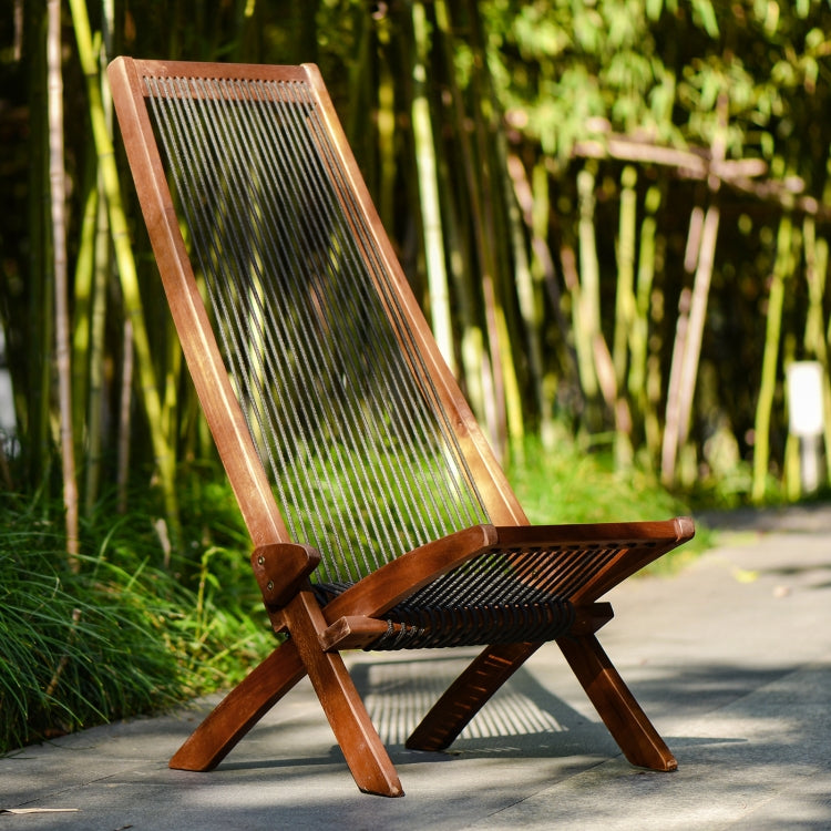[US Warehouse] Household Folding Vintage Roping Wooden Chair, Size: 37.4 x 19.6 x 19.6 inch