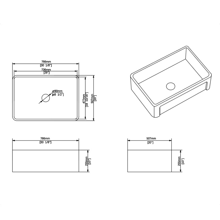 [US Warehouse] Rectangular Ceramic Kitchen Bathroom Vessel Sink, Size: 76.6 x 50.7 x 25.5cm