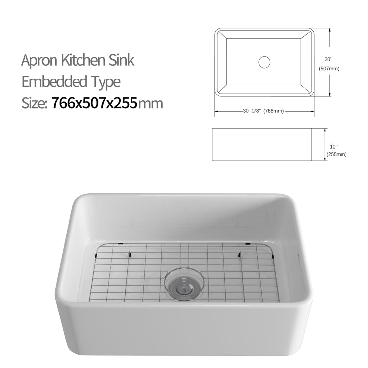 [US Warehouse] Rectangular Ceramic Kitchen Bathroom Vessel Sink, Size: 76.6 x 50.7 x 25.5cm