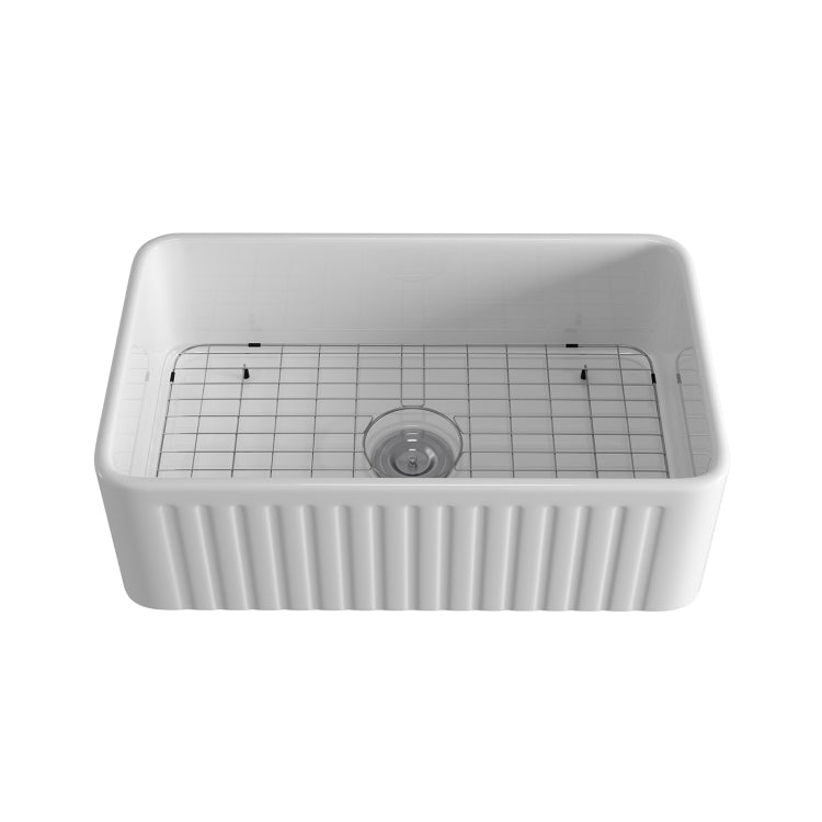 [US Warehouse] Rectangular Ceramic Kitchen Vessel Sink Farmhouse Bathroom Sink with Grooves, Size: 76.4 x 46 x 25.5cm