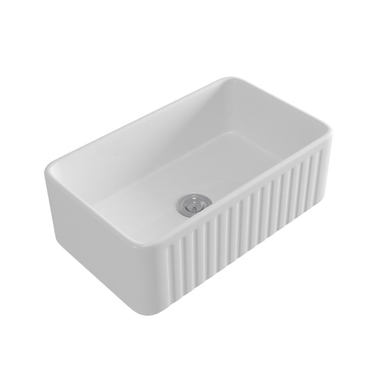 [US Warehouse] Rectangular Ceramic Kitchen Vessel Sink Farmhouse Bathroom Sink with Grooves, Size: 76.4 x 46 x 25.5cm