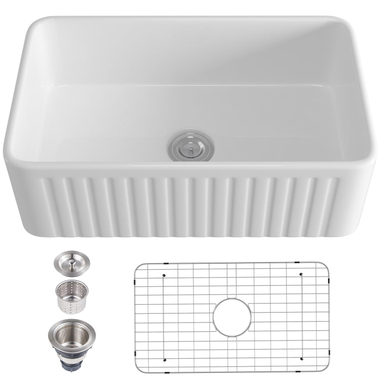 [US Warehouse] Rectangular Ceramic Kitchen Vessel Sink Farmhouse Bathroom Sink with Grooves, Size: 76.4 x 46 x 25.5cm