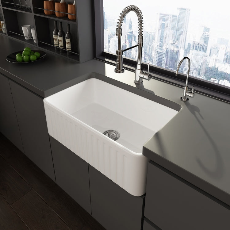 [US Warehouse] Rectangular Ceramic Kitchen Vessel Sink Farmhouse Bathroom Sink with Grooves, Size: 76.4 x 46 x 25.5cm