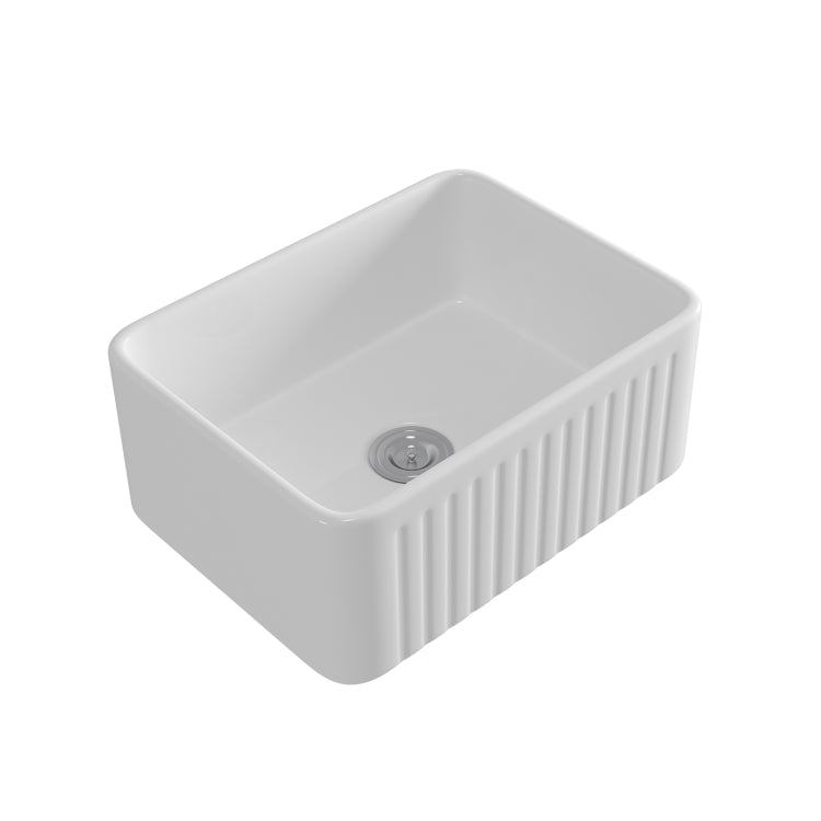 [US Warehouse] Rectangular Ceramic Kitchen Vessel Sink Farmhouse Bathroom Sink with Grooves, Size: 61 x 45.7 x 25.4cm