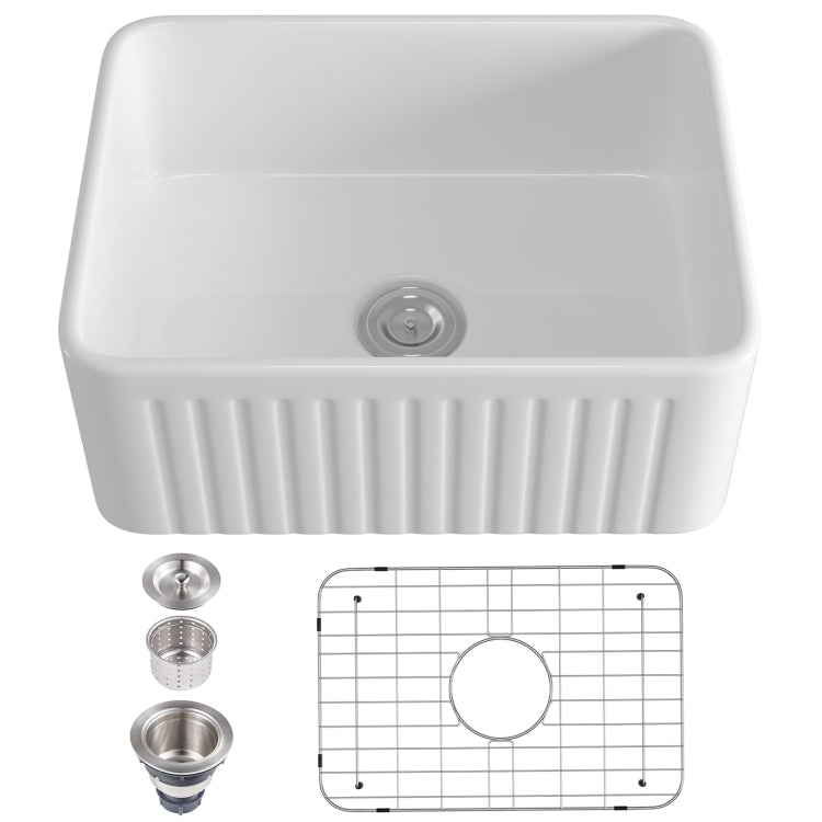 [US Warehouse] Rectangular Ceramic Kitchen Vessel Sink Farmhouse Bathroom Sink with Grooves, Size: 61 x 45.7 x 25.4cm