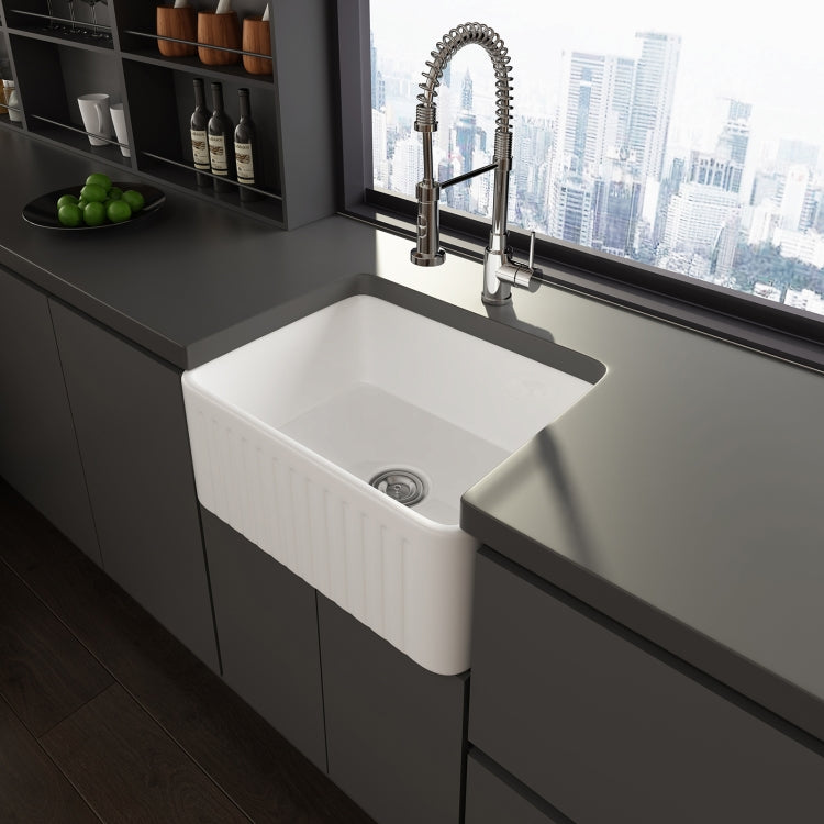 [US Warehouse] Rectangular Ceramic Kitchen Vessel Sink Farmhouse Bathroom Sink with Grooves, Size: 61 x 45.7 x 25.4cm