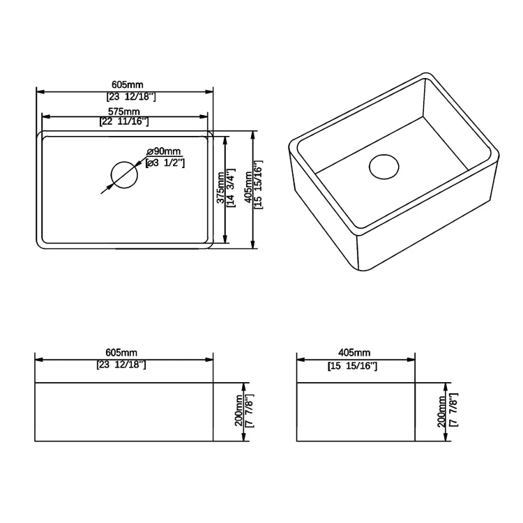 [US Warehouse] Rectangular Ceramic Kitchen Vessel Sink Farmhouse Bathroom Sink, Size: 60.5 x 40.5 x 20cm