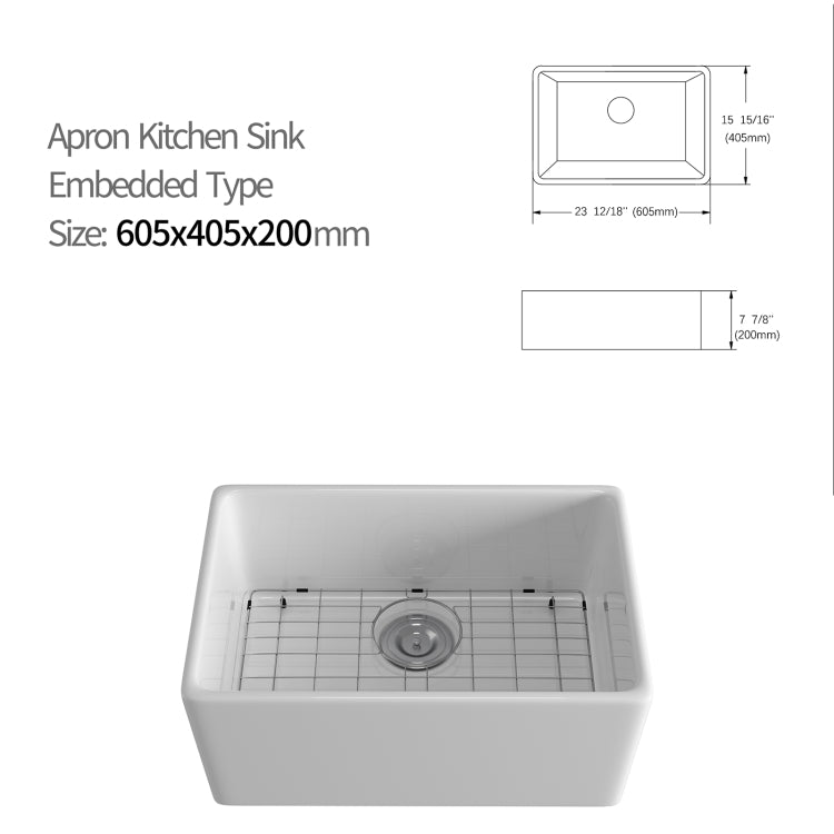 [US Warehouse] Rectangular Ceramic Kitchen Vessel Sink Farmhouse Bathroom Sink, Size: 60.5 x 40.5 x 20cm