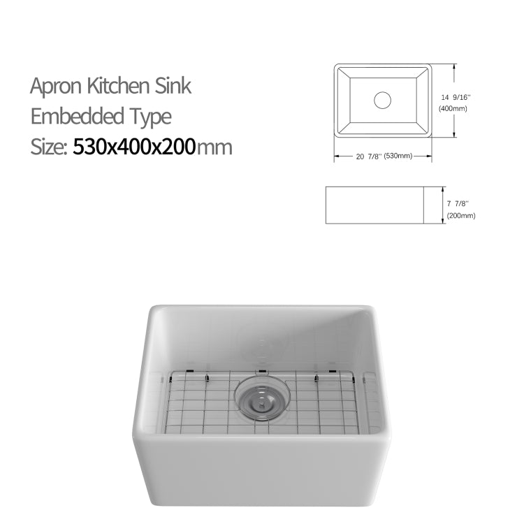 [US Warehouse] Rectangular Ceramic Kitchen Vessel Sink Farmhouse Bathroom Sink, Size: 53 x 40 x 20cm