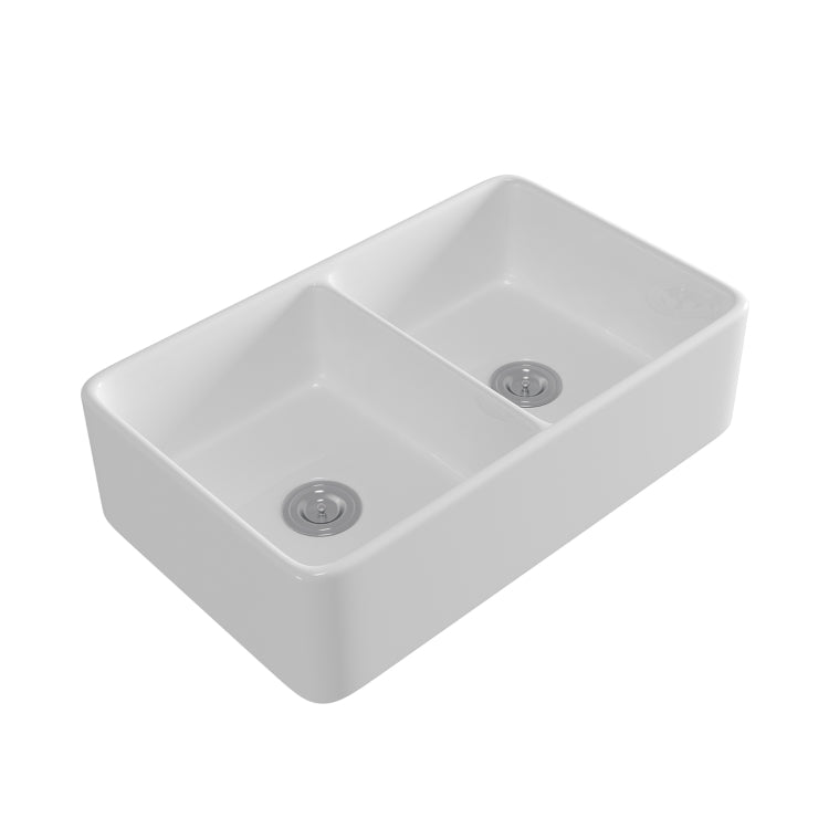 [US Warehouse] Rectangular Ceramic Kitchen Double Bowl Vessel Sink Farmhouse Bathroom Sink, Size: 82 x 50.5 x 22cm