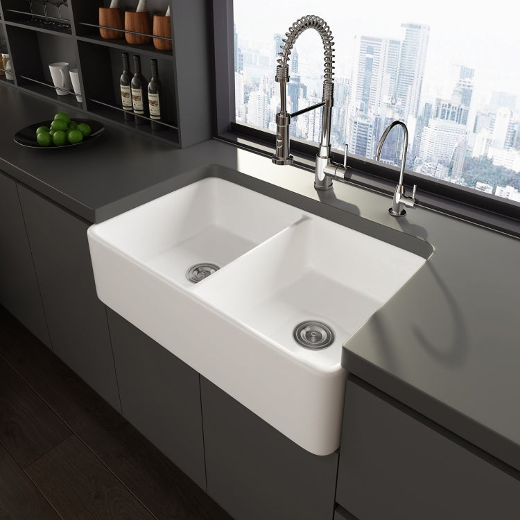 [US Warehouse] Rectangular Ceramic Kitchen Double Bowl Vessel Sink Farmhouse Bathroom Sink, Size: 82 x 50.5 x 22cm