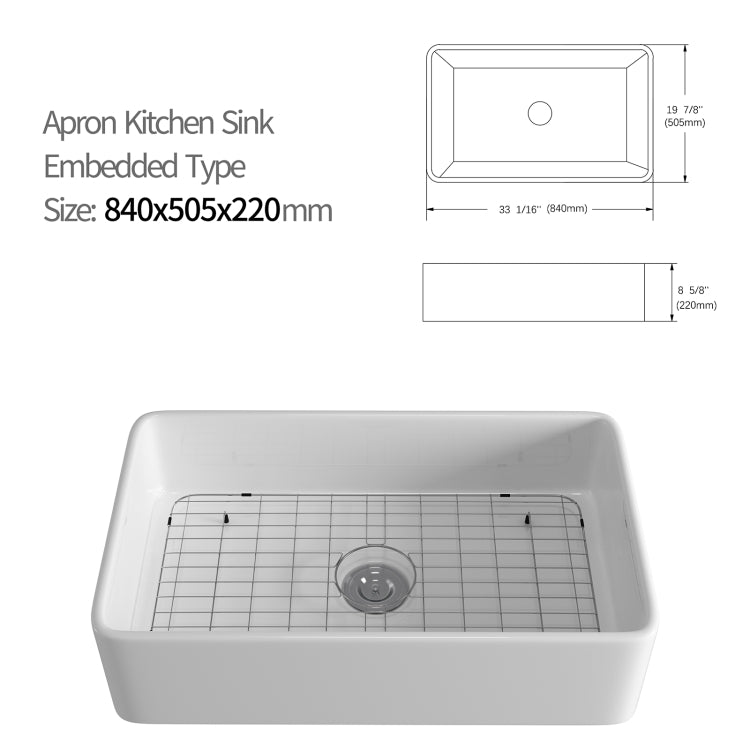 [US Warehouse] Rectangular Ceramic Kitchen Vessel Sink Farmhouse Bathroom Sink, Size: 84 x 50.5 x 22cm