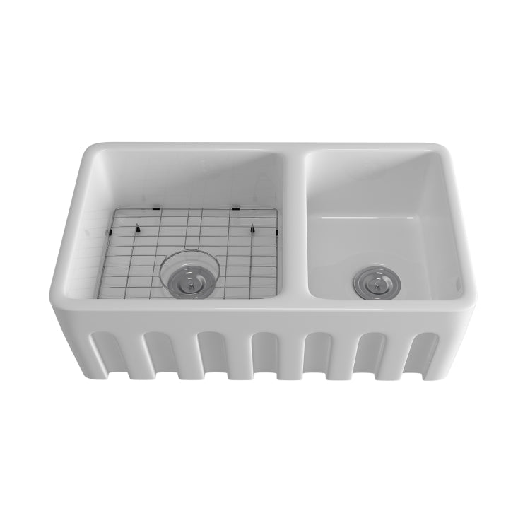 [US Warehouse] Rectangular Ceramic Kitchen Double Basin Vessel Sink Farmhouse Bathroom Sink, Size: 83.2 x 50.2 x 25.4cm