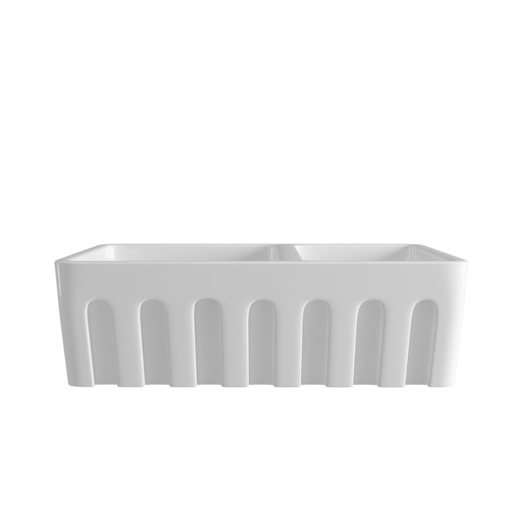 [US Warehouse] Rectangular Ceramic Kitchen Double Basin Vessel Sink Farmhouse Bathroom Sink, Size: 83.2 x 50.2 x 25.4cm