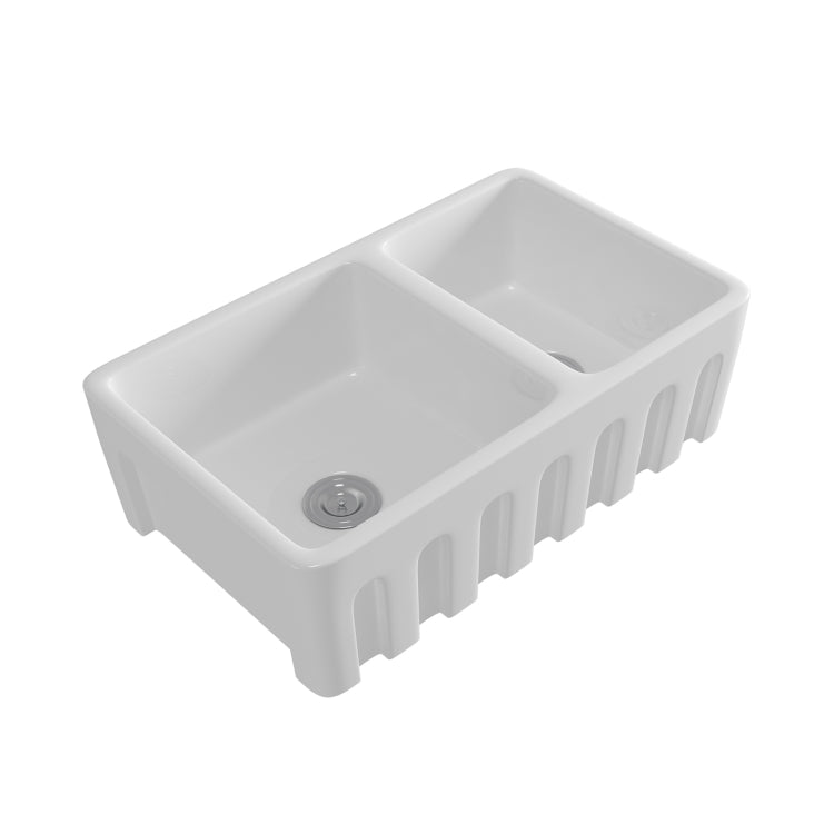 [US Warehouse] Rectangular Ceramic Kitchen Double Basin Vessel Sink Farmhouse Bathroom Sink, Size: 83.2 x 50.2 x 25.4cm