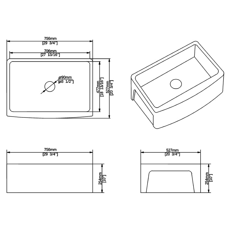 [US Warehouse] Rectangular Ceramic Kitchen Vessel Sink Farmhouse Bathroom Sink, Size: 75.6 x 52.7 x 25.4cm