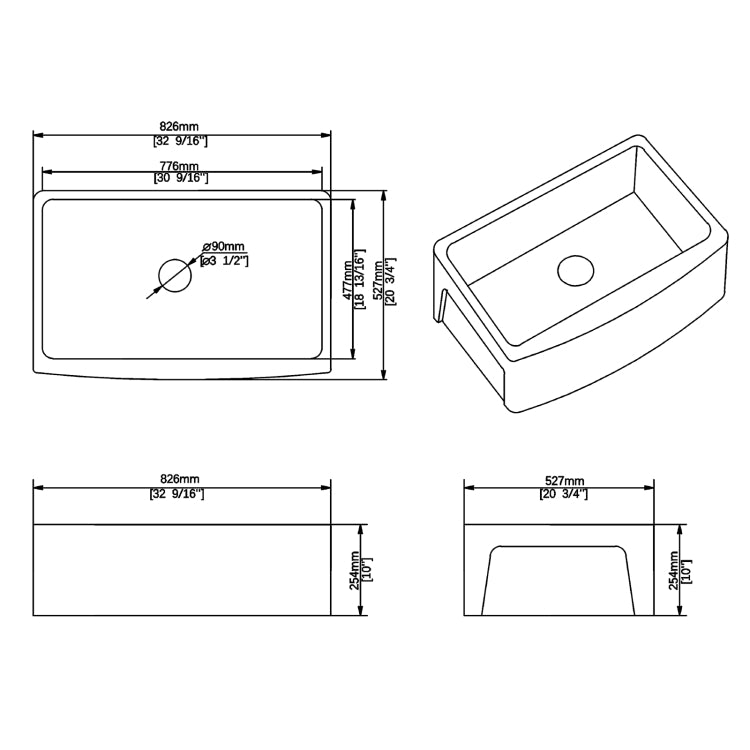 [US Warehouse] Rectangular Ceramic Kitchen Vessel Sink Farmhouse Bathroom Sink, Size: 82.6 x 52.7 x 25.4cm