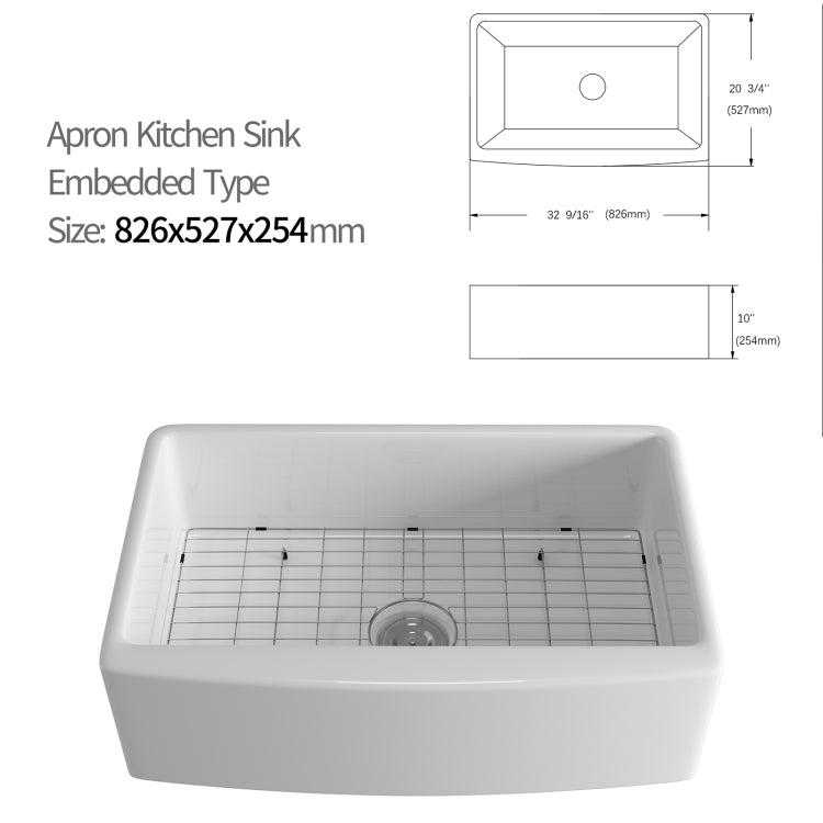 [US Warehouse] Rectangular Ceramic Kitchen Vessel Sink Farmhouse Bathroom Sink, Size: 82.6 x 52.7 x 25.4cm