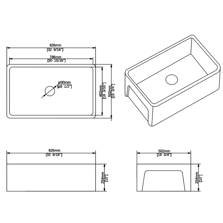 [US Warehouse] Rectangular Ceramic Kitchen Vessel Sink Farmhouse Bathroom Sink, Size: 82.6 x 50.2 x 25.4cm