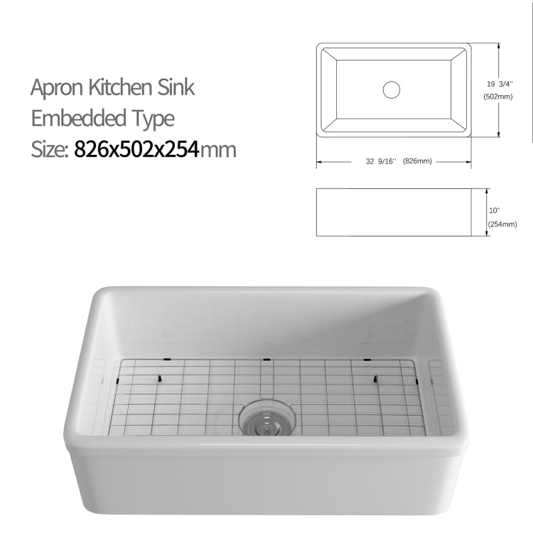 [US Warehouse] Rectangular Ceramic Kitchen Vessel Sink Farmhouse Bathroom Sink, Size: 82.6 x 50.2 x 25.4cm