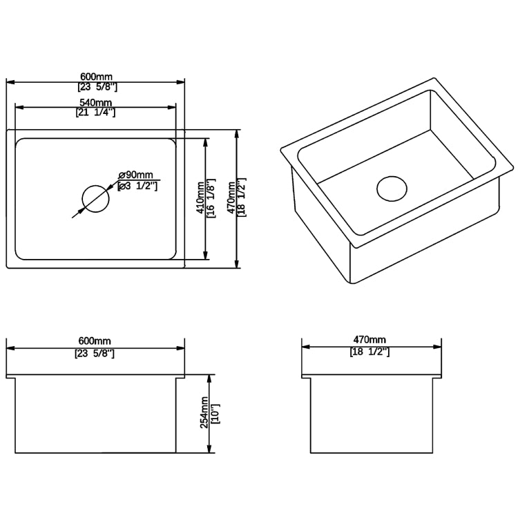 [US Warehouse] Rectangular Ceramic Undermount Kitchen Vessel Sink Bathroom Sink, Size: 60 x 47 x 25.4cm