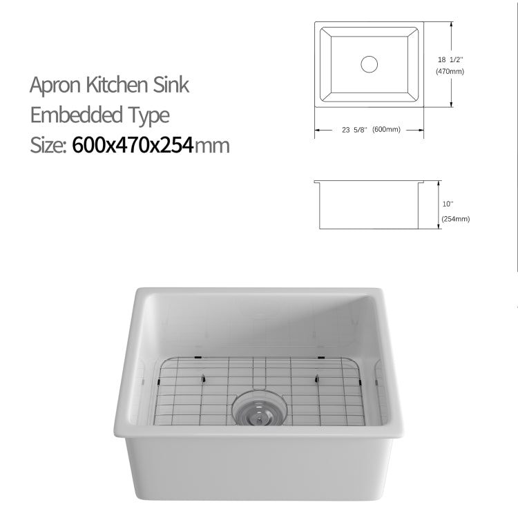 [US Warehouse] Rectangular Ceramic Undermount Kitchen Vessel Sink Bathroom Sink, Size: 60 x 47 x 25.4cm