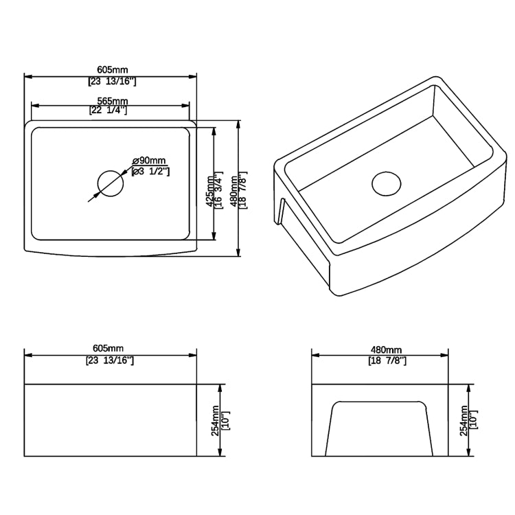 [US Warehouse] Rectangular Ceramic Kitchen Farmhouse Vessel Sink Bathroom Sink, Size: 60.5 x 48 x 25.4cm