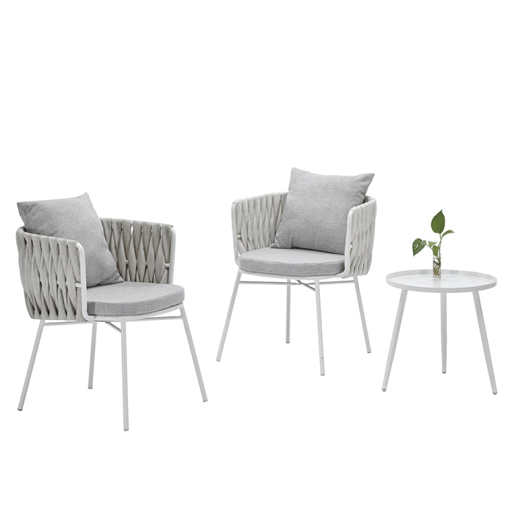 [US Warehouse] 3 in 1 Outdoor Rattan Chairs + Glass Tea Table Garden Furniture Set