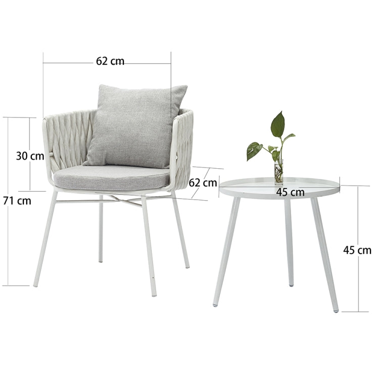 [US Warehouse] 3 in 1 Outdoor Rattan Chairs + Glass Tea Table Garden Furniture Set