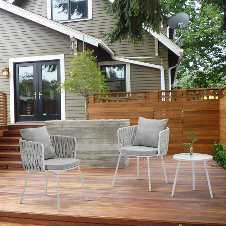 [US Warehouse] 3 in 1 Outdoor Rattan Chairs + Glass Tea Table Garden Furniture Set