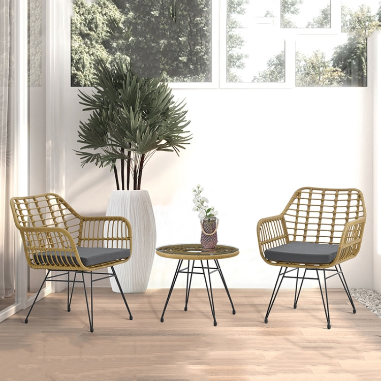 [US Warehouse] 3 in 1 Modern Hollow Rattan Coffee Table and Chairs Set