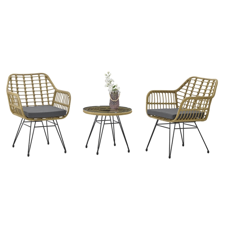 [US Warehouse] 3 in 1 Modern Hollow Rattan Coffee Table and Chairs Set