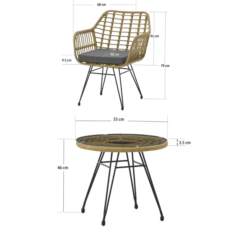 [US Warehouse] 3 in 1 Modern Hollow Rattan Coffee Table and Chairs Set