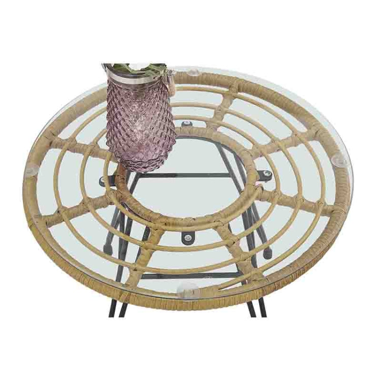[US Warehouse] 3 in 1 Modern Hollow Rattan Coffee Table and Chairs Set