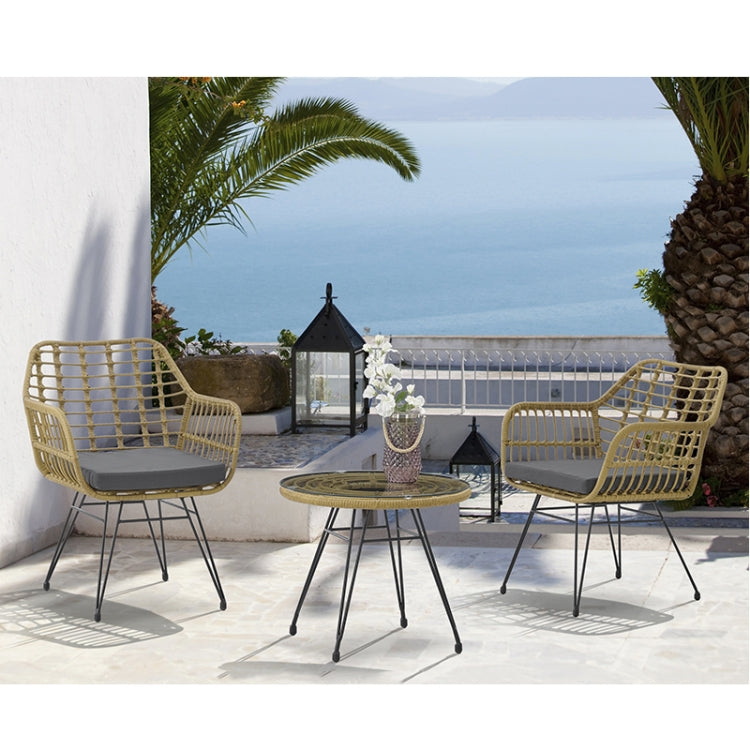 [US Warehouse] 3 in 1 Modern Hollow Rattan Coffee Table and Chairs Set