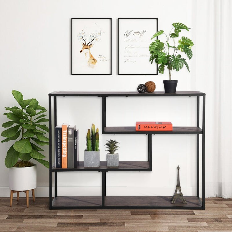 [US Warehouse] Metal Frame Wooden Asymmetrical Bookcase Storage Shelves, Size: 39.4 x 29.5 x 13.8 inch