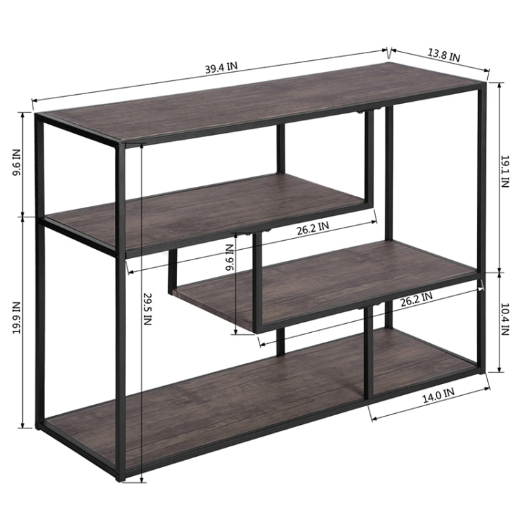 [US Warehouse] Metal Frame Wooden Asymmetrical Bookcase Storage Shelves, Size: 39.4 x 29.5 x 13.8 inch