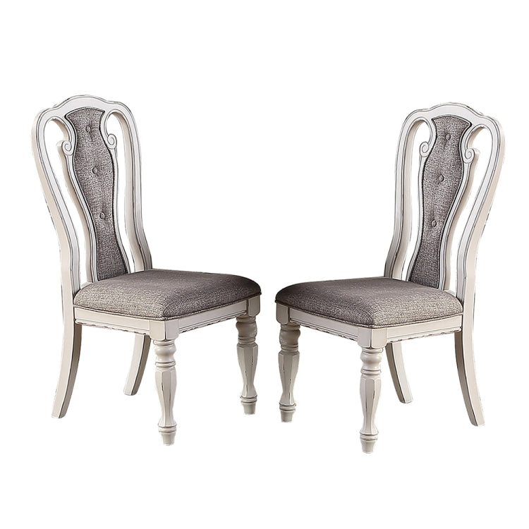 [US Warehouse] 2 PCS Vintage Wooden Carved Fabric Upholstered Dining Chair, Size: 42 x 24 x 21 inch