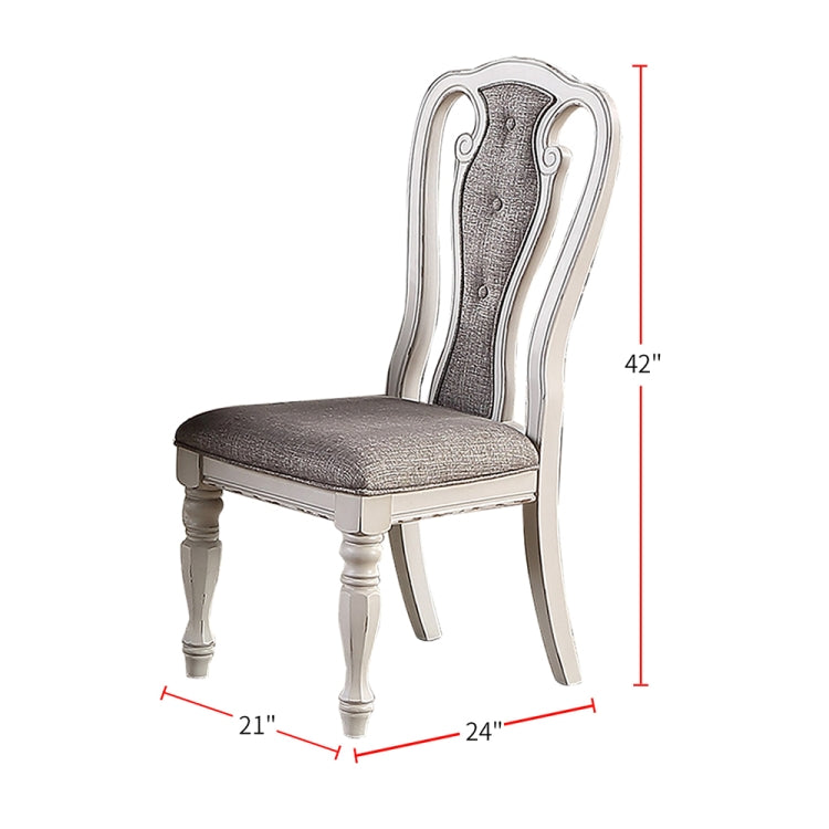 [US Warehouse] 2 PCS Vintage Wooden Carved Fabric Upholstered Dining Chair, Size: 42 x 24 x 21 inch