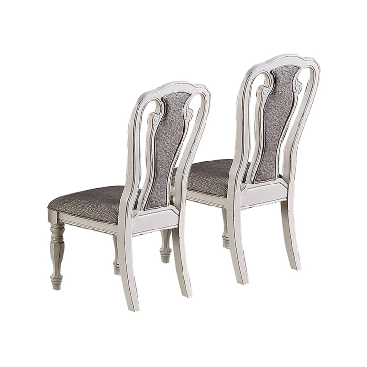 [US Warehouse] 2 PCS Vintage Wooden Carved Fabric Upholstered Dining Chair, Size: 42 x 24 x 21 inch