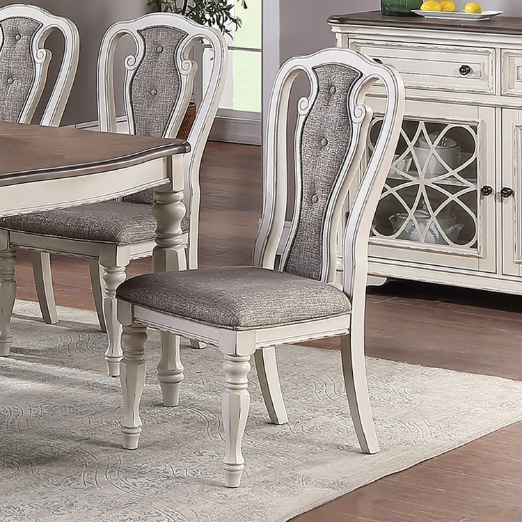 [US Warehouse] 2 PCS Vintage Wooden Carved Fabric Upholstered Dining Chair, Size: 42 x 24 x 21 inch