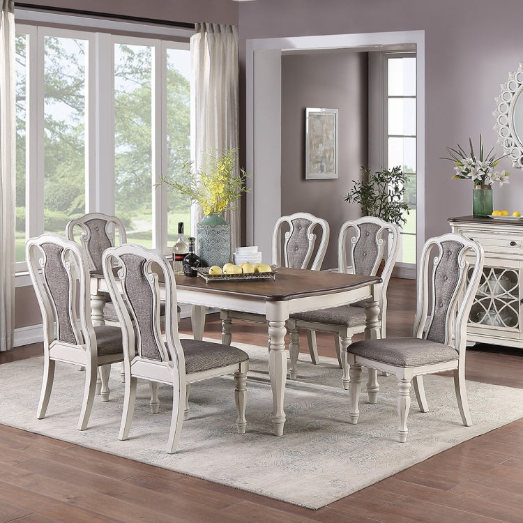 [US Warehouse] 2 PCS Vintage Wooden Carved Fabric Upholstered Dining Chair, Size: 42 x 24 x 21 inch